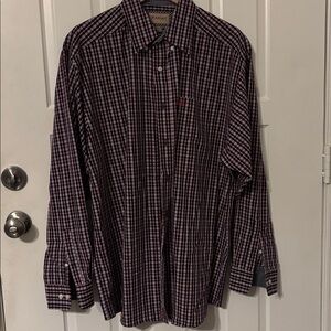 Ariat  Light Blue red plaid  Button Down Shirt xl
